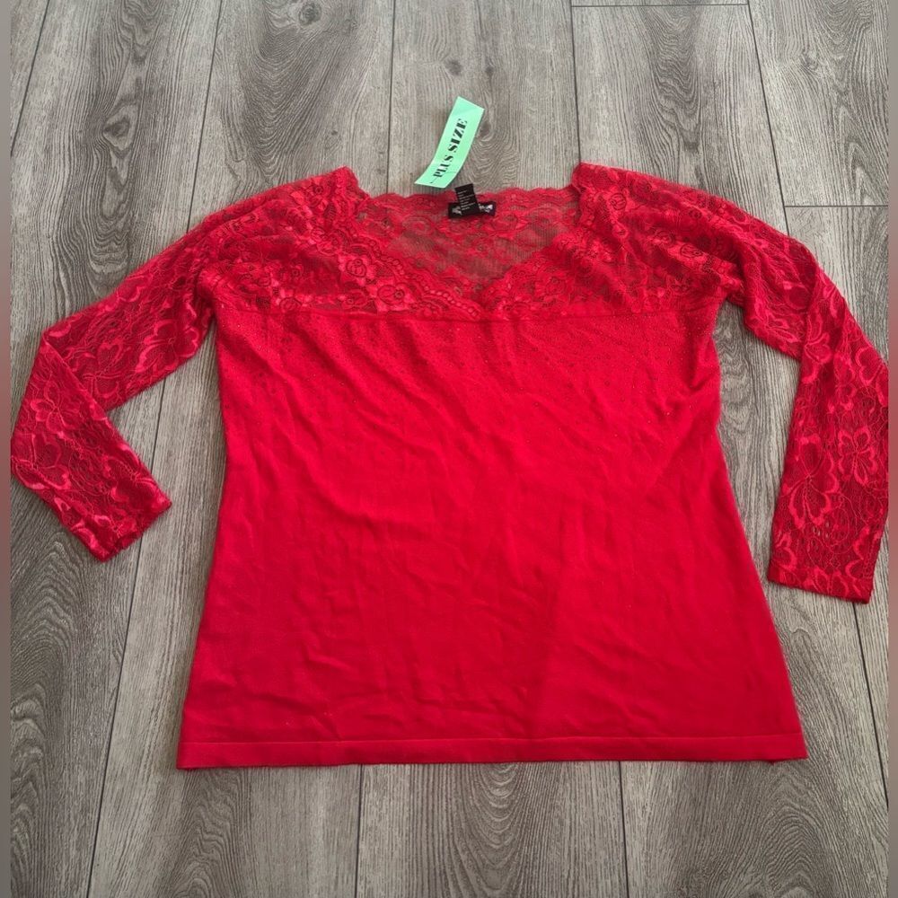 Oliver O.  Red Lace Detail Women's Top